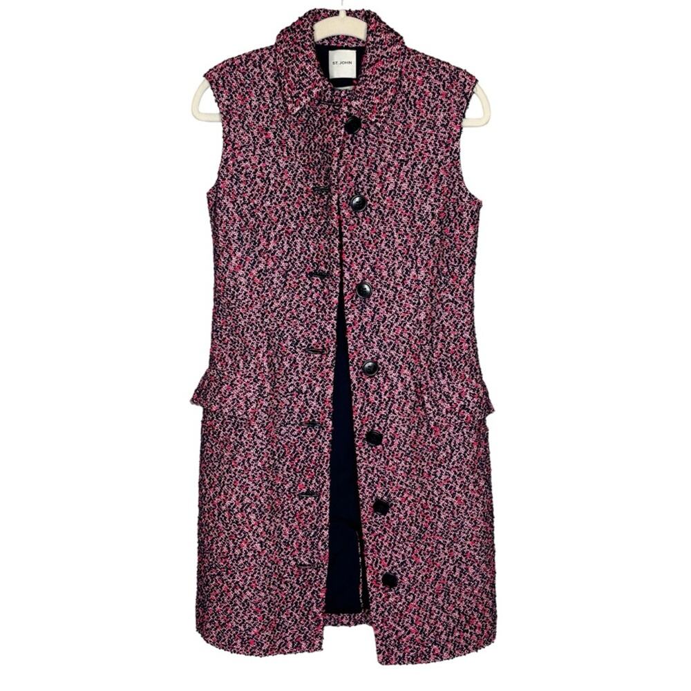 St. John Boucle Tweed Button Down Shirt Dress 0